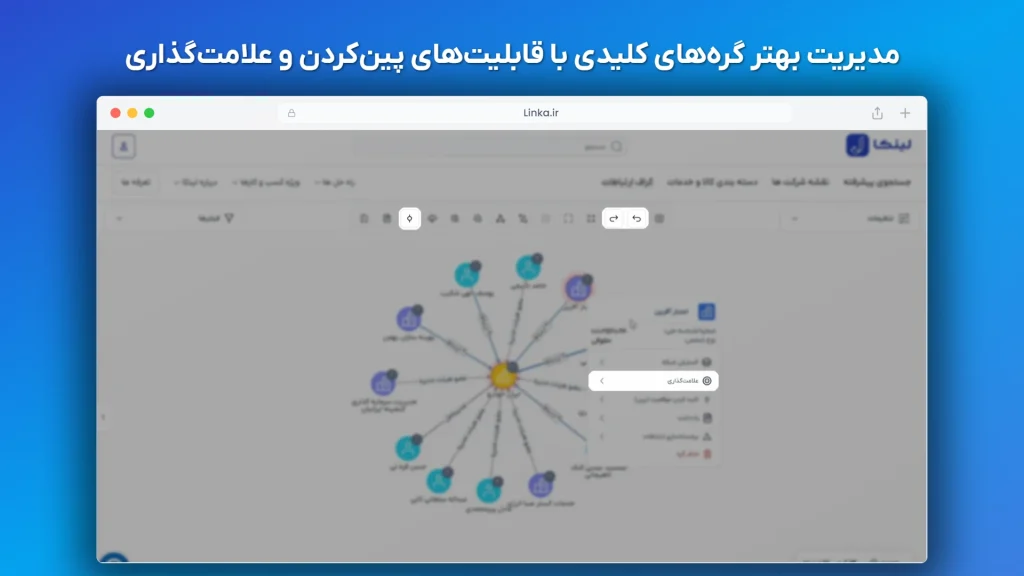 منوی راست‌کلیک روی گره‌ها شامل امکانات پین کردن و علامت‌گذاری
